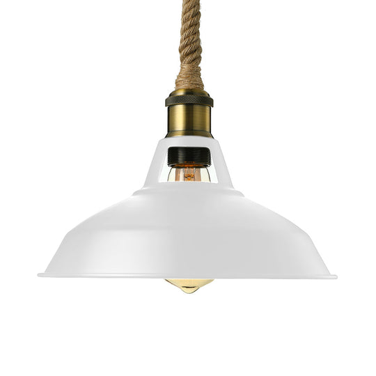 Industrial Metal Pendant Lamp: Barn-Style Shade 1 Light Black/White Ceiling Fixture With Hanging