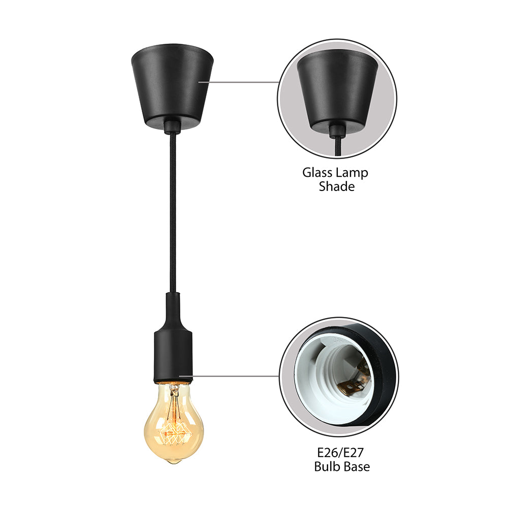 Industrial Pendant Lighting: Silica Gel Exposed Bulb 1 Head Adjustable Cord Black/White
