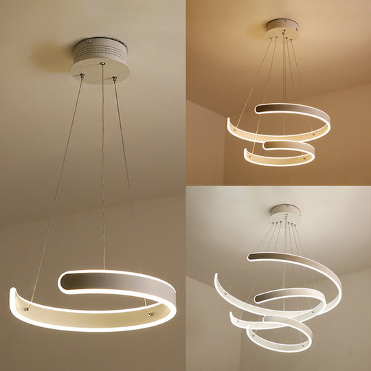 Modern Pendant Light For Dining Room - White Multi Ring Hanging Lamp With Neutral