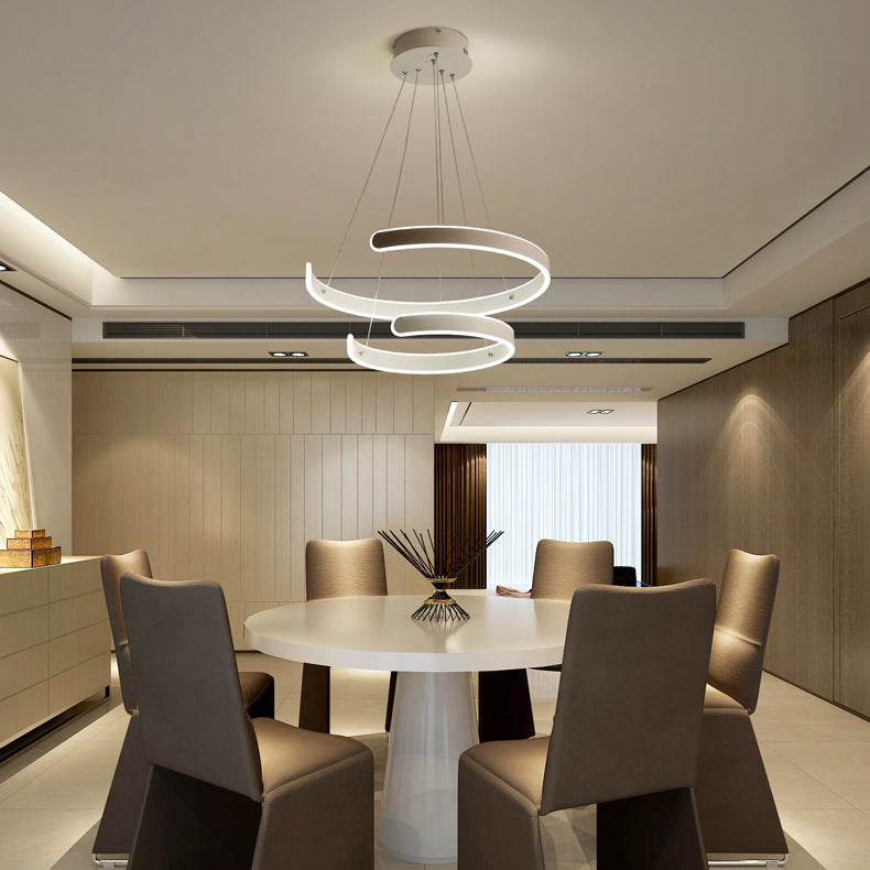 Modern Pendant Light For Dining Room - White Multi Ring Hanging Lamp With Neutral