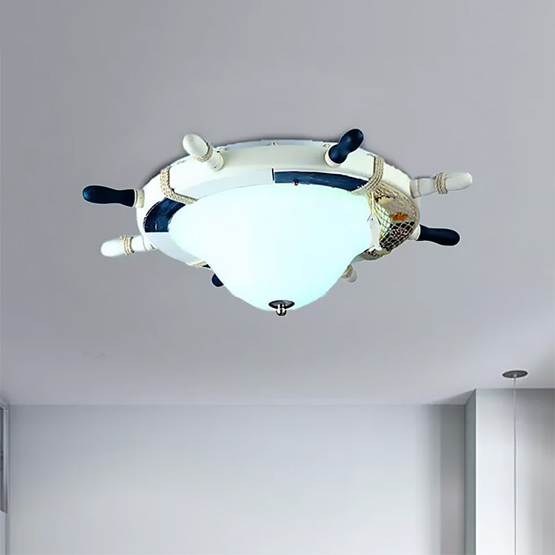 Seaside Metal Flush Ceiling Light: Steering Wheel Design White Finish