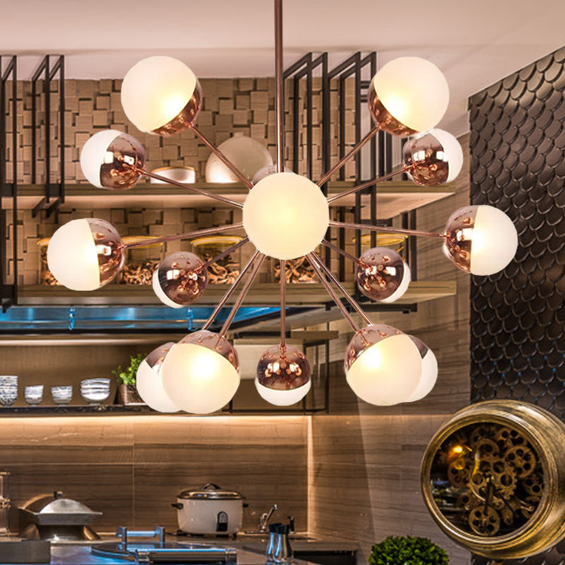 Globe Esszimmer-Halbdeckenleuchte mit weißem/klarem/rauchgrauem Glas – 9/12/15 Lichter – Modernes Design in Kupfer/Chrom/Gold