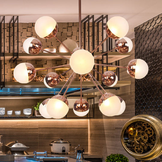 Globe Esszimmer-Halbdeckenleuchte mit weißem/klarem/rauchgrauem Glas – 9/12/15 Lichter – Modernes Design in Kupfer/Chrom/Gold