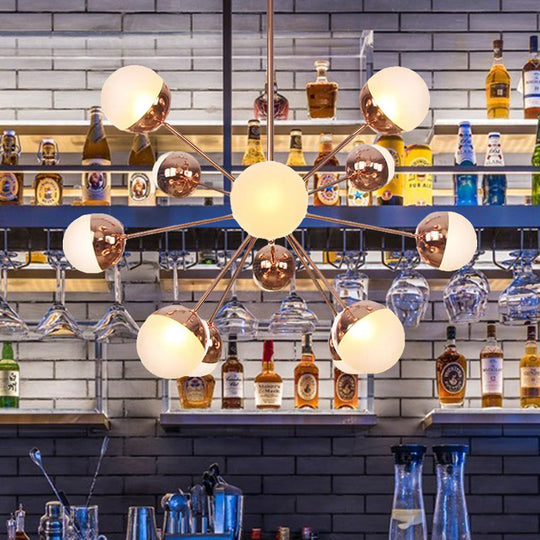 Globe Esszimmer-Halbdeckenleuchte mit weißem/klarem/rauchgrauem Glas – 9/12/15 Lichter – Modernes Design in Kupfer/Chrom/Gold