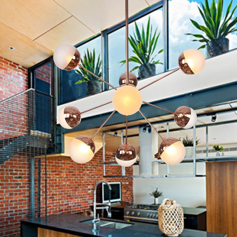 Globe Esszimmer-Halbdeckenleuchte mit weißem/klarem/rauchgrauem Glas – 9/12/15 Lichter – Modernes Design in Kupfer/Chrom/Gold