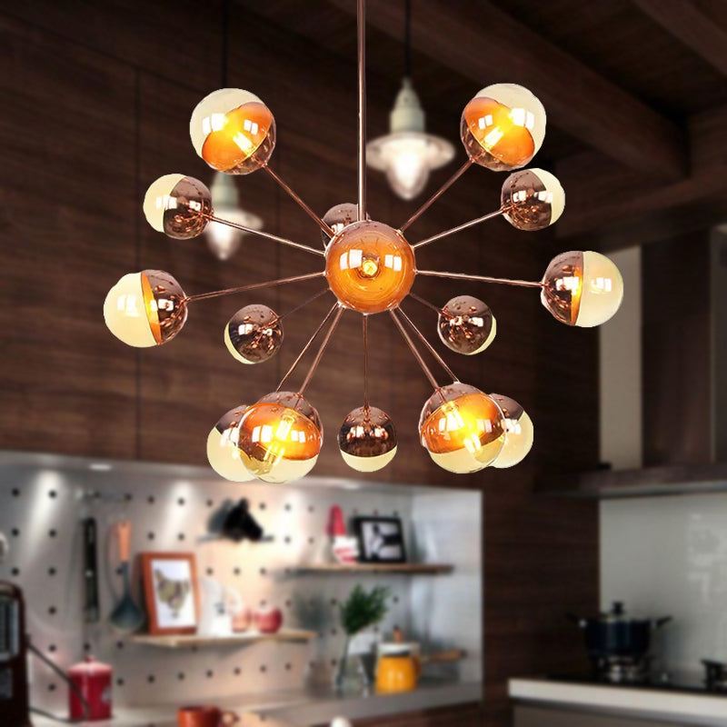Globe Esszimmer-Halbdeckenleuchte mit weißem/klarem/rauchgrauem Glas – 9/12/15 Lichter – Modernes Design in Kupfer/Chrom/Gold