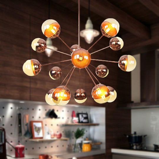 Globe Esszimmer-Halbdeckenleuchte mit weißem/klarem/rauchgrauem Glas – 9/12/15 Lichter – Modernes Design in Kupfer/Chrom/Gold