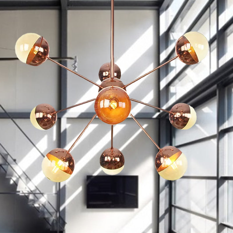 Globe Esszimmer-Halbdeckenleuchte mit weißem/klarem/rauchgrauem Glas – 9/12/15 Lichter – Modernes Design in Kupfer/Chrom/Gold