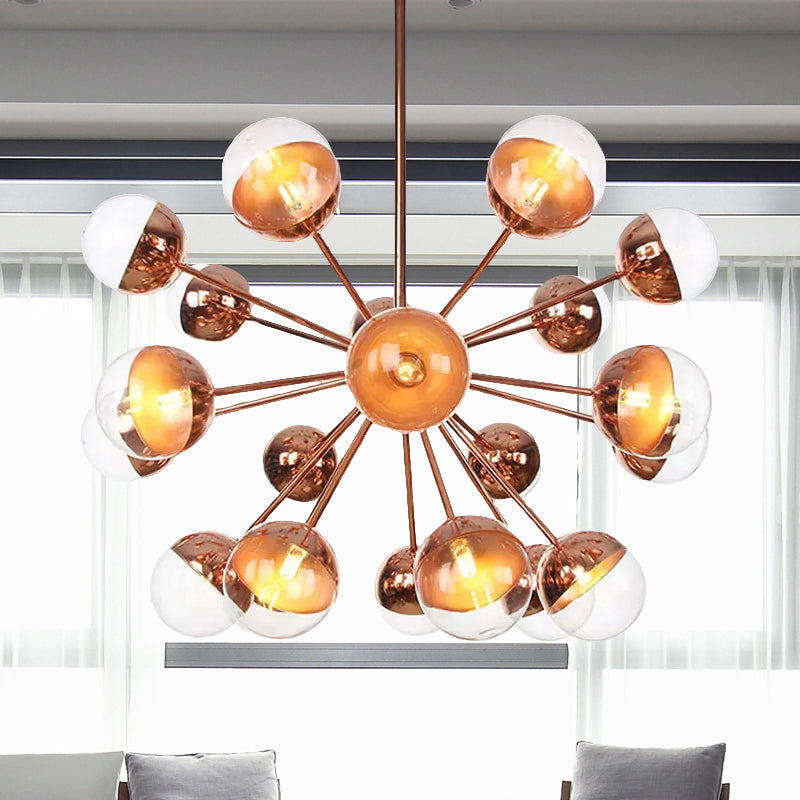 Globe Esszimmer-Halbdeckenleuchte mit weißem/klarem/rauchgrauem Glas – 9/12/15 Lichter – Modernes Design in Kupfer/Chrom/Gold