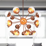 Globe Esszimmer-Halbdeckenleuchte mit weißem/klarem/rauchgrauem Glas – 9/12/15 Lichter – Modernes Design in Kupfer/Chrom/Gold
