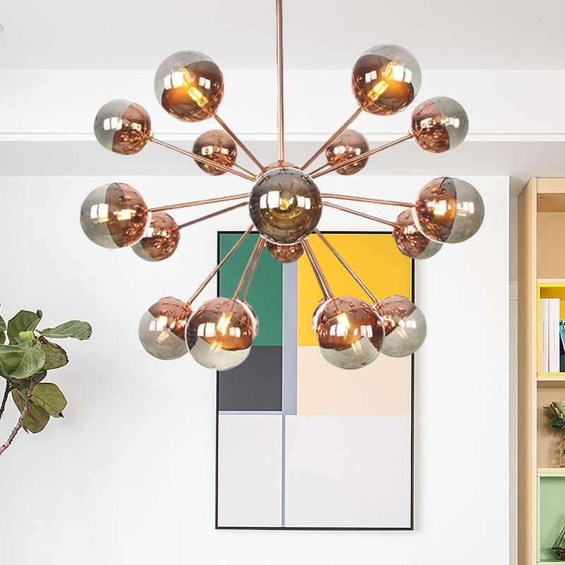 Globe Esszimmer-Halbdeckenleuchte mit weißem/klarem/rauchgrauem Glas – 9/12/15 Lichter – Modernes Design in Kupfer/Chrom/Gold