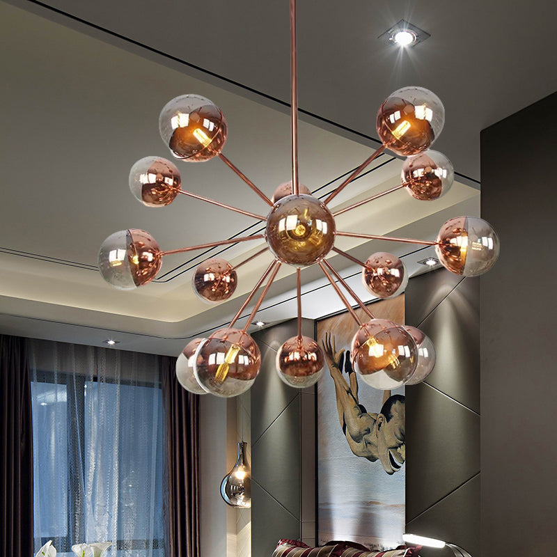 Globe Esszimmer-Halbdeckenleuchte mit weißem/klarem/rauchgrauem Glas – 9/12/15 Lichter – Modernes Design in Kupfer/Chrom/Gold