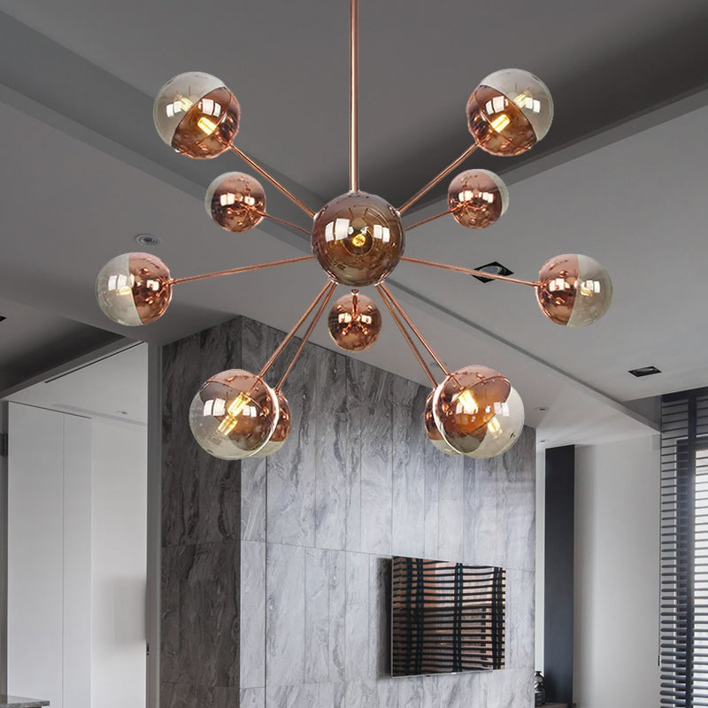 Globe Esszimmer-Halbdeckenleuchte mit weißem/klarem/rauchgrauem Glas – 9/12/15 Lichter – Modernes Design in Kupfer/Chrom/Gold