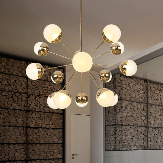 Globe Esszimmer-Halbdeckenleuchte mit weißem/klarem/rauchgrauem Glas – 9/12/15 Lichter – Modernes Design in Kupfer/Chrom/Gold