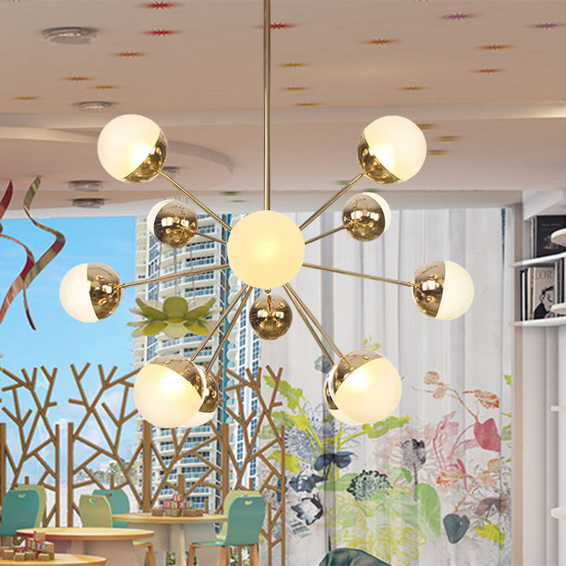 Globe Esszimmer-Halbdeckenleuchte mit weißem/klarem/rauchgrauem Glas – 9/12/15 Lichter – Modernes Design in Kupfer/Chrom/Gold