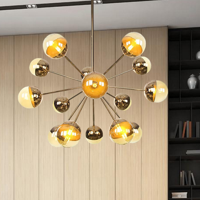 Globe Esszimmer-Halbdeckenleuchte mit weißem/klarem/rauchgrauem Glas – 9/12/15 Lichter – Modernes Design in Kupfer/Chrom/Gold