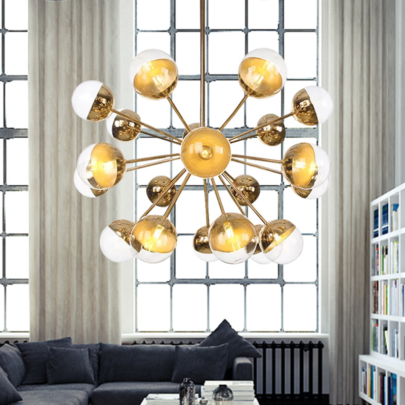 Globe Esszimmer-Halbdeckenleuchte mit weißem/klarem/rauchgrauem Glas – 9/12/15 Lichter – Modernes Design in Kupfer/Chrom/Gold
