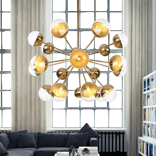 Globe Esszimmer-Halbdeckenleuchte mit weißem/klarem/rauchgrauem Glas – 9/12/15 Lichter – Modernes Design in Kupfer/Chrom/Gold
