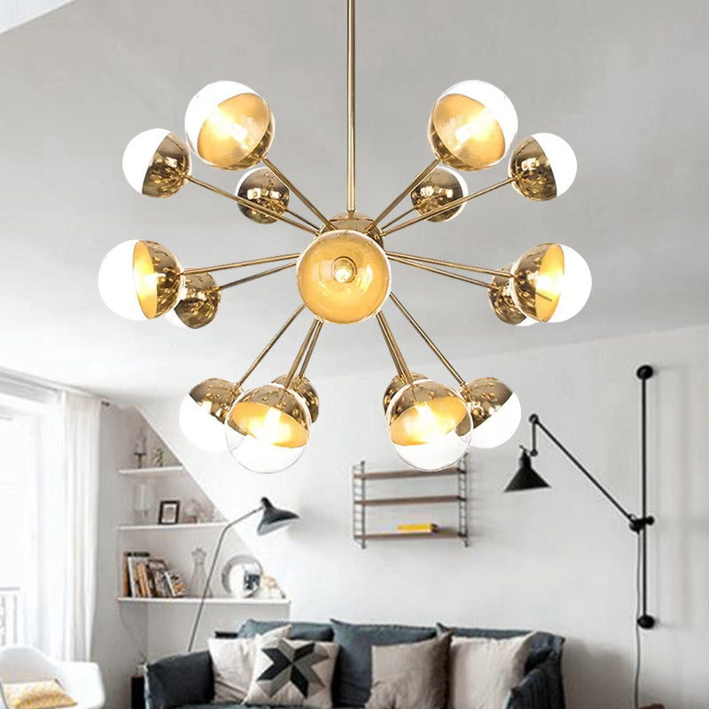 Globe Esszimmer-Halbdeckenleuchte mit weißem/klarem/rauchgrauem Glas – 9/12/15 Lichter – Modernes Design in Kupfer/Chrom/Gold