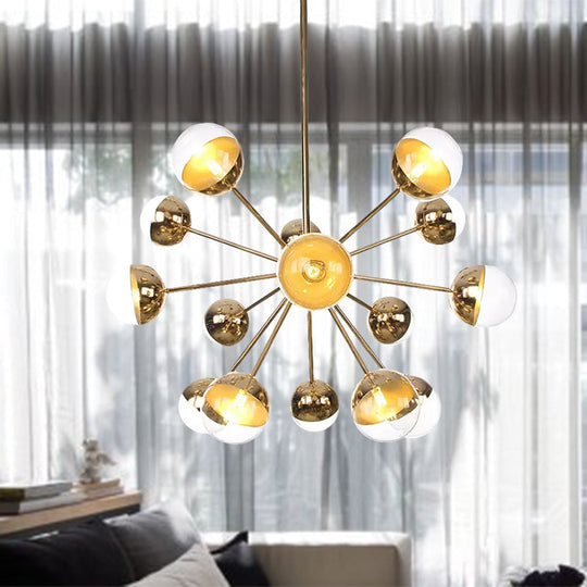 Globe Esszimmer-Halbdeckenleuchte mit weißem/klarem/rauchgrauem Glas – 9/12/15 Lichter – Modernes Design in Kupfer/Chrom/Gold