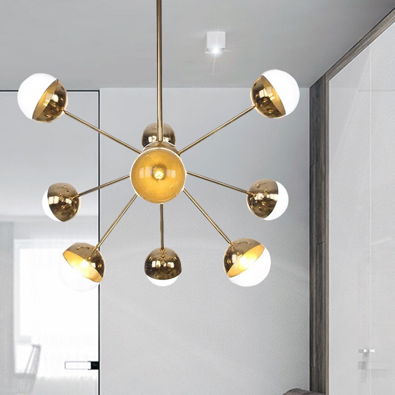 Globe Esszimmer-Halbdeckenleuchte mit weißem/klarem/rauchgrauem Glas – 9/12/15 Lichter – Modernes Design in Kupfer/Chrom/Gold