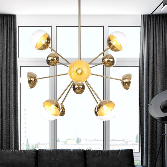 Globe Esszimmer-Halbdeckenleuchte mit weißem/klarem/rauchgrauem Glas – 9/12/15 Lichter – Modernes Design in Kupfer/Chrom/Gold