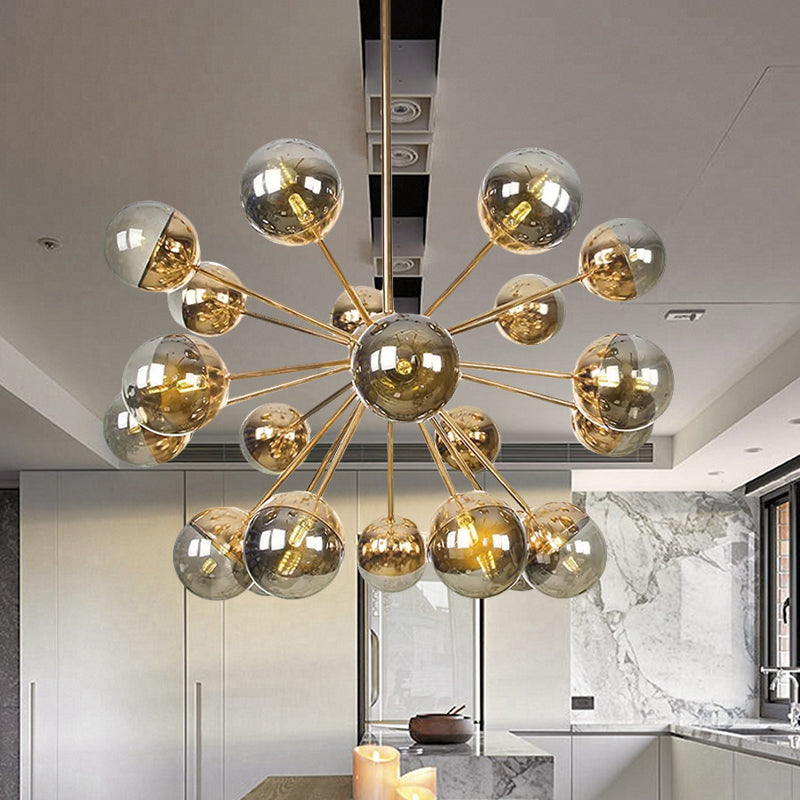 Globe Esszimmer-Halbdeckenleuchte mit weißem/klarem/rauchgrauem Glas – 9/12/15 Lichter – Modernes Design in Kupfer/Chrom/Gold