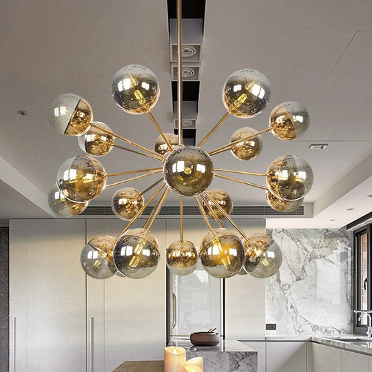 Globe Esszimmer-Halbdeckenleuchte mit weißem/klarem/rauchgrauem Glas – 9/12/15 Lichter – Modernes Design in Kupfer/Chrom/Gold