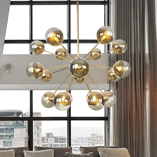 Globe Esszimmer-Halbdeckenleuchte mit weißem/klarem/rauchgrauem Glas – 9/12/15 Lichter – Modernes Design in Kupfer/Chrom/Gold