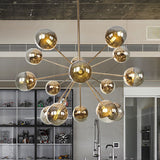 Globe Esszimmer-Halbdeckenleuchte mit weißem/klarem/rauchgrauem Glas – 9/12/15 Lichter – Modernes Design in Kupfer/Chrom/Gold