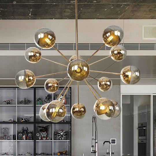 Globe Esszimmer-Halbdeckenleuchte mit weißem/klarem/rauchgrauem Glas – 9/12/15 Lichter – Modernes Design in Kupfer/Chrom/Gold