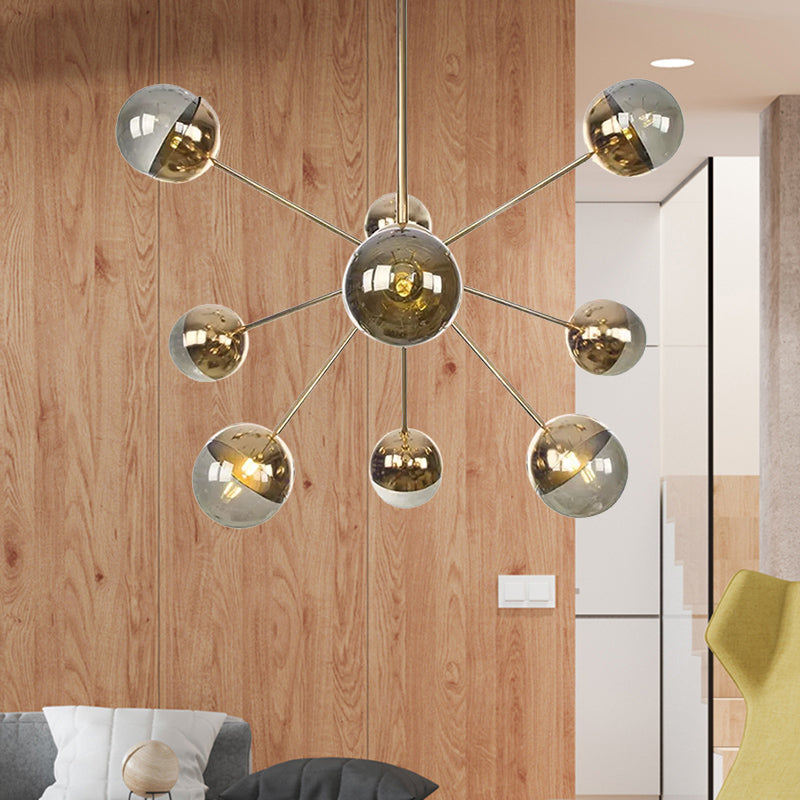 Globe Esszimmer-Halbdeckenleuchte mit weißem/klarem/rauchgrauem Glas – 9/12/15 Lichter – Modernes Design in Kupfer/Chrom/Gold
