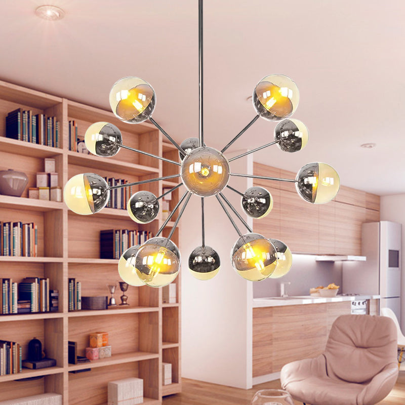 Globe Esszimmer-Halbdeckenleuchte mit weißem/klarem/rauchgrauem Glas – 9/12/15 Lichter – Modernes Design in Kupfer/Chrom/Gold