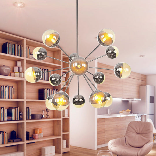 Globe Esszimmer-Halbdeckenleuchte mit weißem/klarem/rauchgrauem Glas – 9/12/15 Lichter – Modernes Design in Kupfer/Chrom/Gold