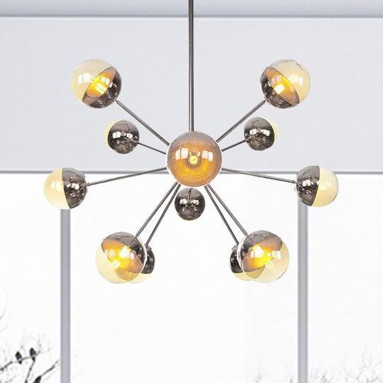 Globe Esszimmer-Halbdeckenleuchte mit weißem/klarem/rauchgrauem Glas – 9/12/15 Lichter – Modernes Design in Kupfer/Chrom/Gold