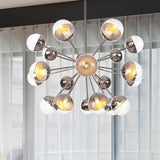Globe Esszimmer-Halbdeckenleuchte mit weißem/klarem/rauchgrauem Glas – 9/12/15 Lichter – Modernes Design in Kupfer/Chrom/Gold