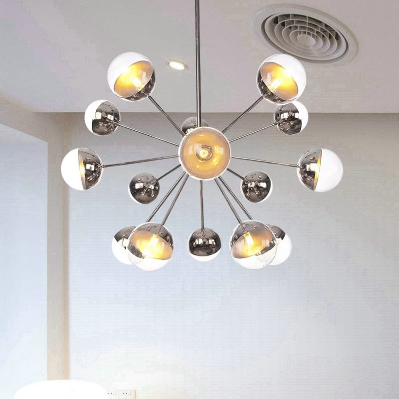 Globe Esszimmer-Halbdeckenleuchte mit weißem/klarem/rauchgrauem Glas – 9/12/15 Lichter – Modernes Design in Kupfer/Chrom/Gold