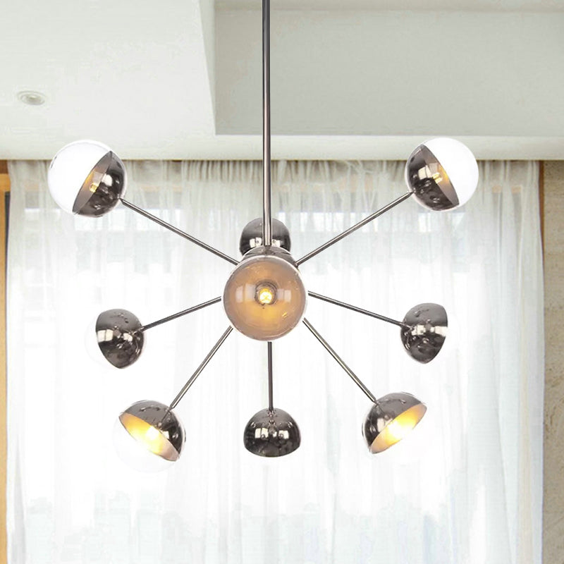 Globe Esszimmer-Halbdeckenleuchte mit weißem/klarem/rauchgrauem Glas – 9/12/15 Lichter – Modernes Design in Kupfer/Chrom/Gold