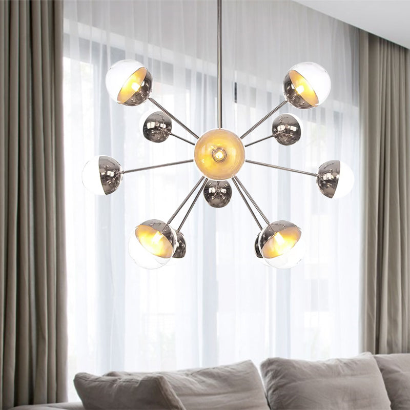 Globe Esszimmer-Halbdeckenleuchte mit weißem/klarem/rauchgrauem Glas – 9/12/15 Lichter – Modernes Design in Kupfer/Chrom/Gold