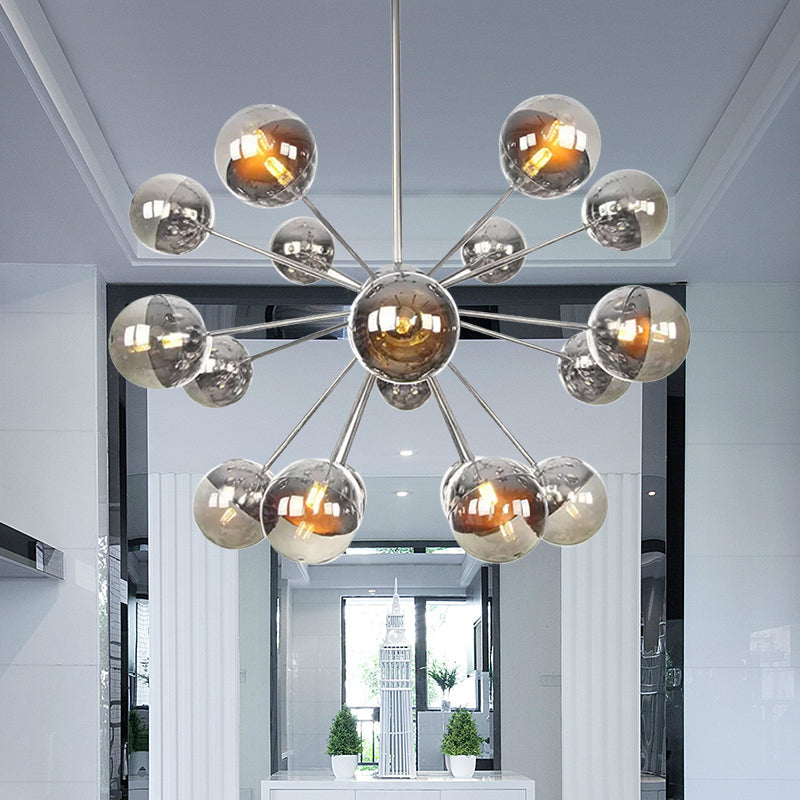 Globe Esszimmer-Halbdeckenleuchte mit weißem/klarem/rauchgrauem Glas – 9/12/15 Lichter – Modernes Design in Kupfer/Chrom/Gold