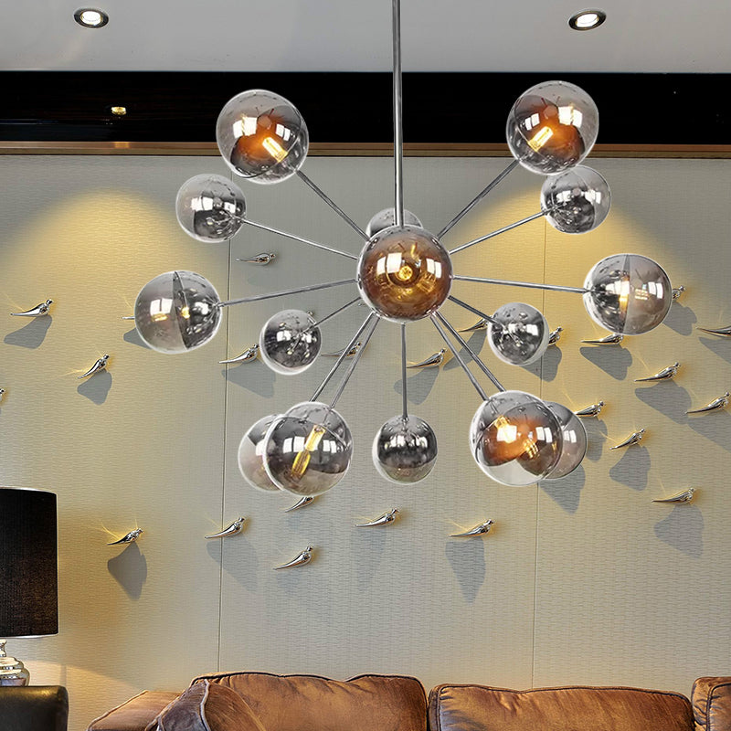 Globe Esszimmer-Halbdeckenleuchte mit weißem/klarem/rauchgrauem Glas – 9/12/15 Lichter – Modernes Design in Kupfer/Chrom/Gold