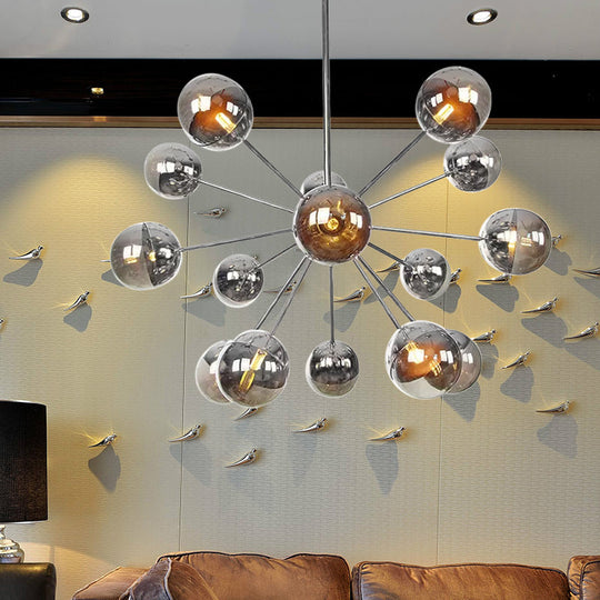 Globe Esszimmer-Halbdeckenleuchte mit weißem/klarem/rauchgrauem Glas – 9/12/15 Lichter – Modernes Design in Kupfer/Chrom/Gold