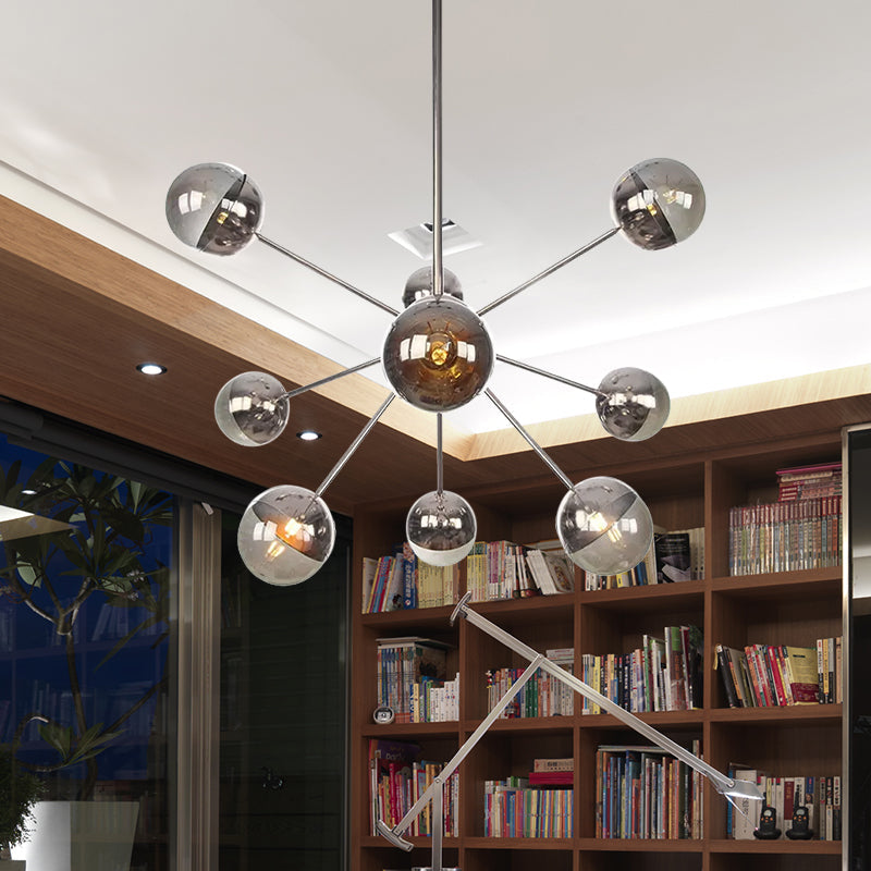 Globe Esszimmer-Halbdeckenleuchte mit weißem/klarem/rauchgrauem Glas – 9/12/15 Lichter – Modernes Design in Kupfer/Chrom/Gold