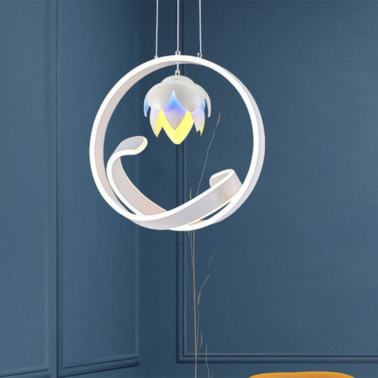 Lotus Hanging Pendant Led Chandelier: Modern Style For Dining Room Décor In White