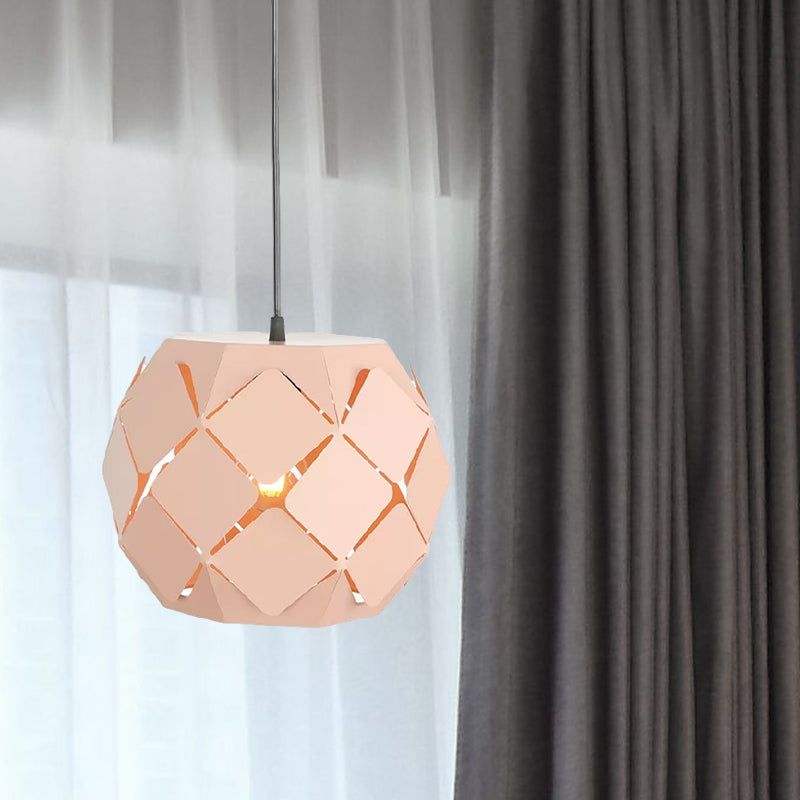Laser-Cut Pink Metal Pendant Lamp: Minimalist 1-Light For Living Room