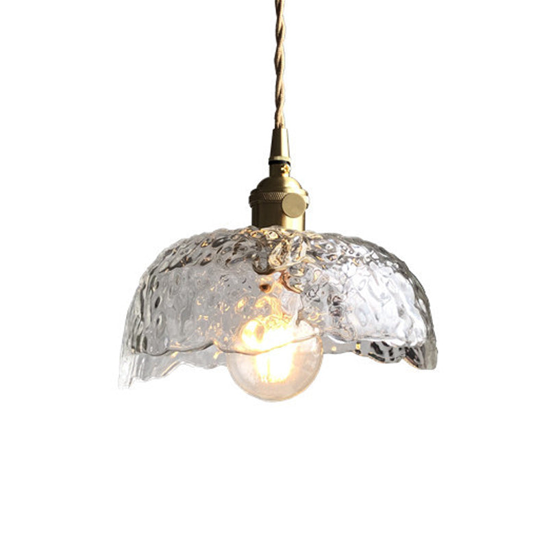 Translucent Hammered Glass Pendant With Single Bulb For Modern Brass Hanging Lighting