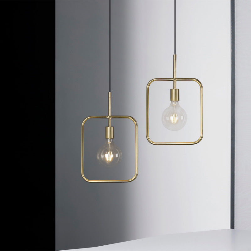 Contemporary Gold Square Skeleton Pendant Ceiling Light With Exposed Bulb - Stylish Metal Fixture