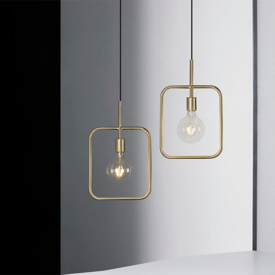 Contemporary Gold Metal Pendant Light With Exposed Bulb And Skeleton Design