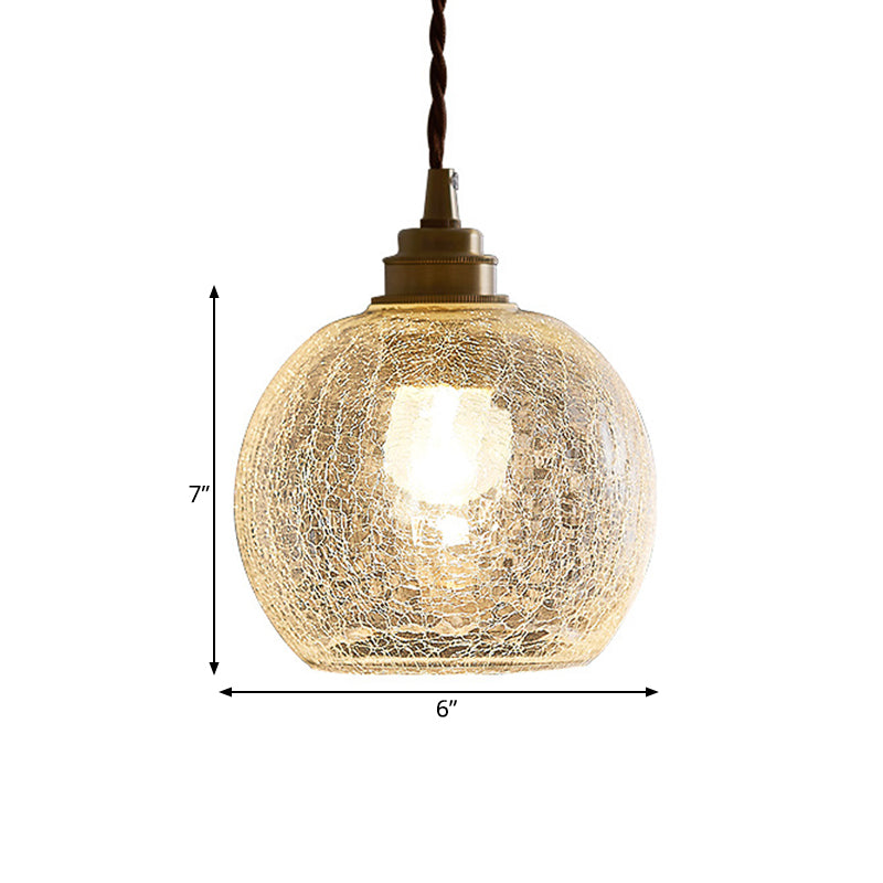 Translucent Crackle Glass 1-Light Pendant Light - Minimalist Spherical Design For Dining Room