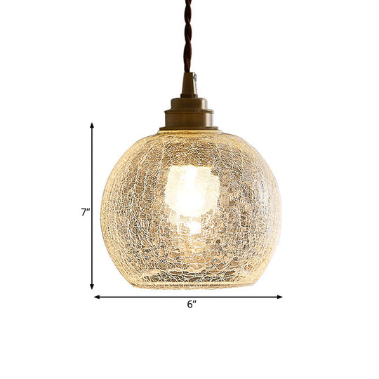 Translucent Crackle Glass Pendant Light Kit - Minimalist Spherical Design For Dining Room
